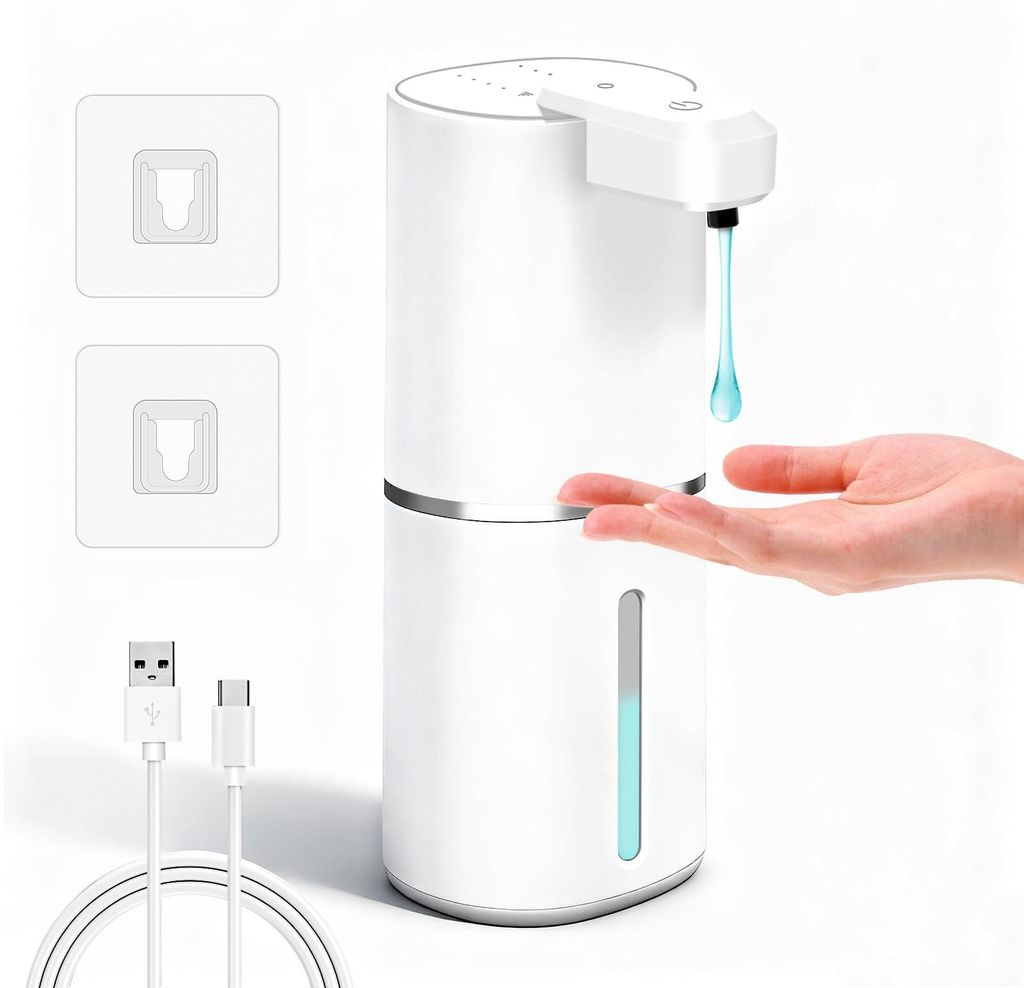 Automatischer Seifenspender, 380 ml, Wandmontage, mit Sensor, Selbstreinigungsfunktion, USB-C-aufladbar, wasserdicht, 4-Positionen-Seifenspender f...