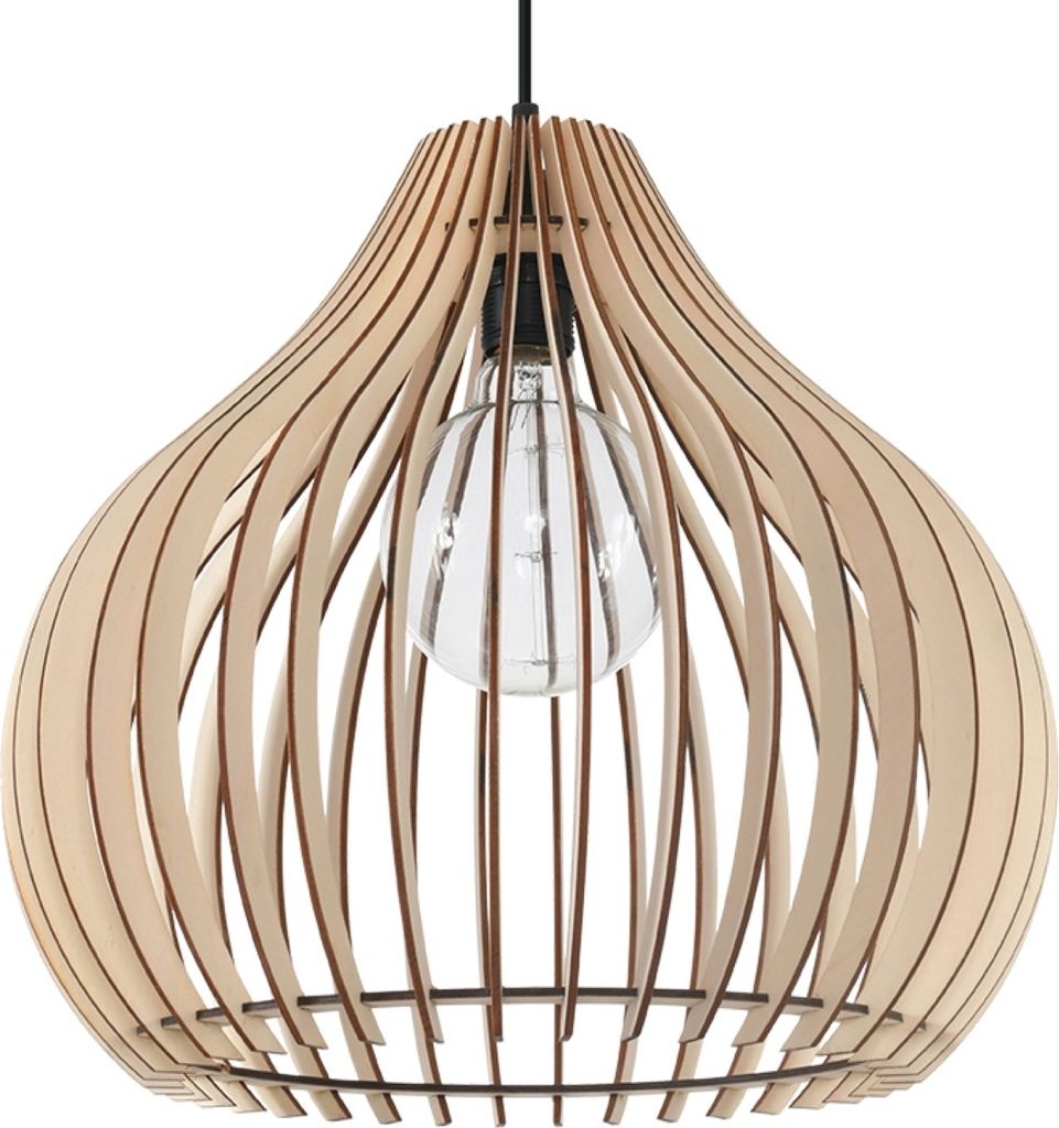 A close-up view of a wooden pendant light.