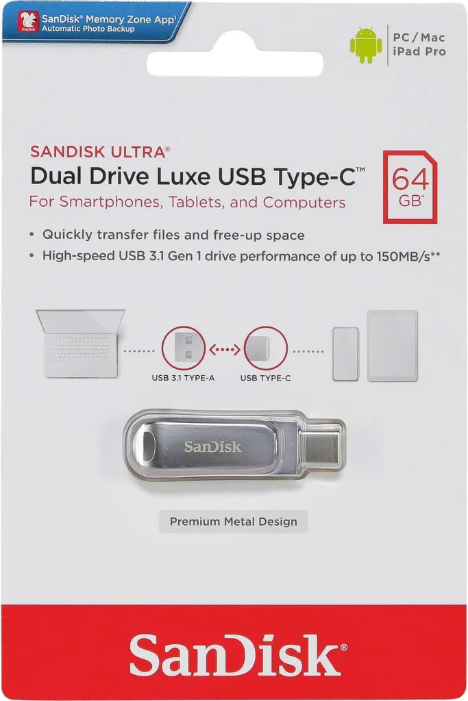 Pendrive SanDisk Ultra Dual Luxe 64GB USB 3.2 | Massima Compatibilità