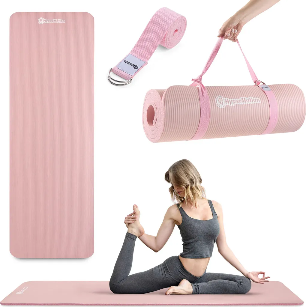 Tapis de gymnastique antidérapant et épais HyperMotion NBR rose