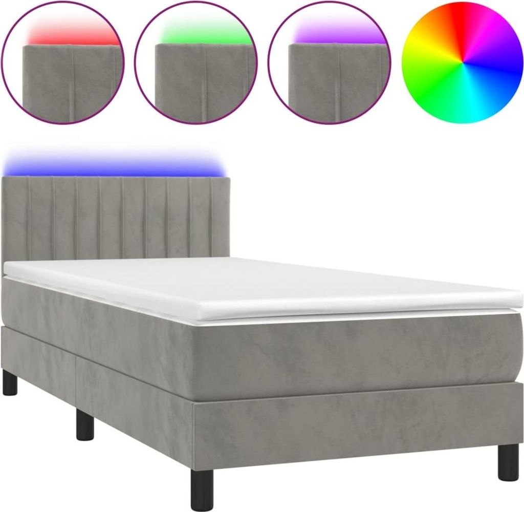vidaXL Boxspring posteľ s matracom a LED svetlom sivá Obrázok produktu 