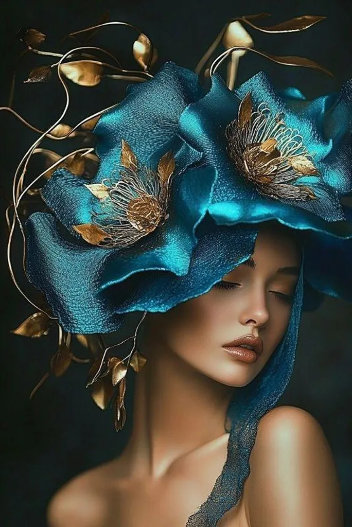 Tableau Vitrail d'Art Femme à la fleur bleue 80x120 cm de Ter Halle
