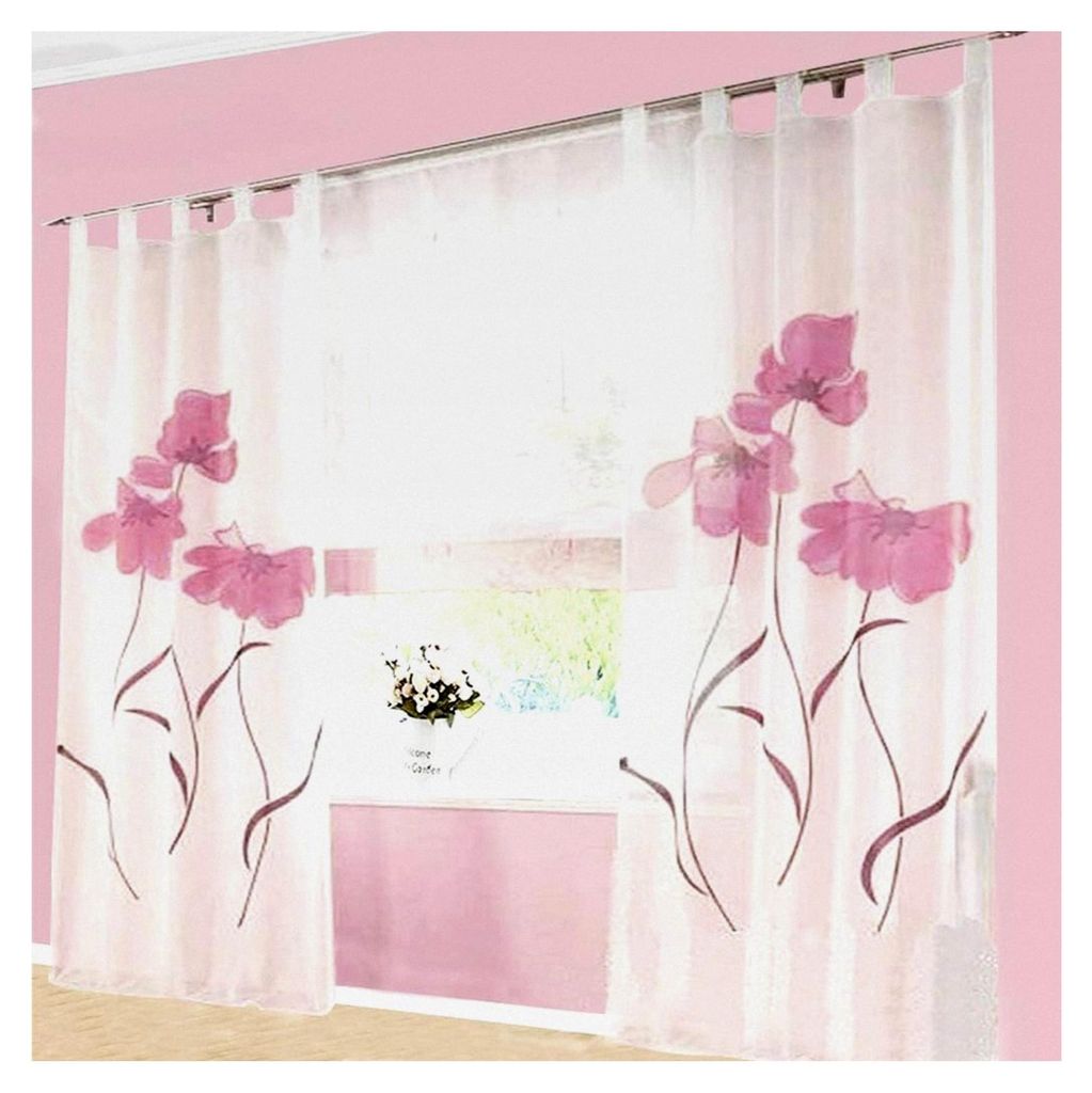 Transparente Netzvorhänge für Fenster, Voile, elegantes Blumenmuster, für Schlafzimmer, Badezimmer, Küche, Rosa, (B x H) 150 x 245 cm, 2 Stück
