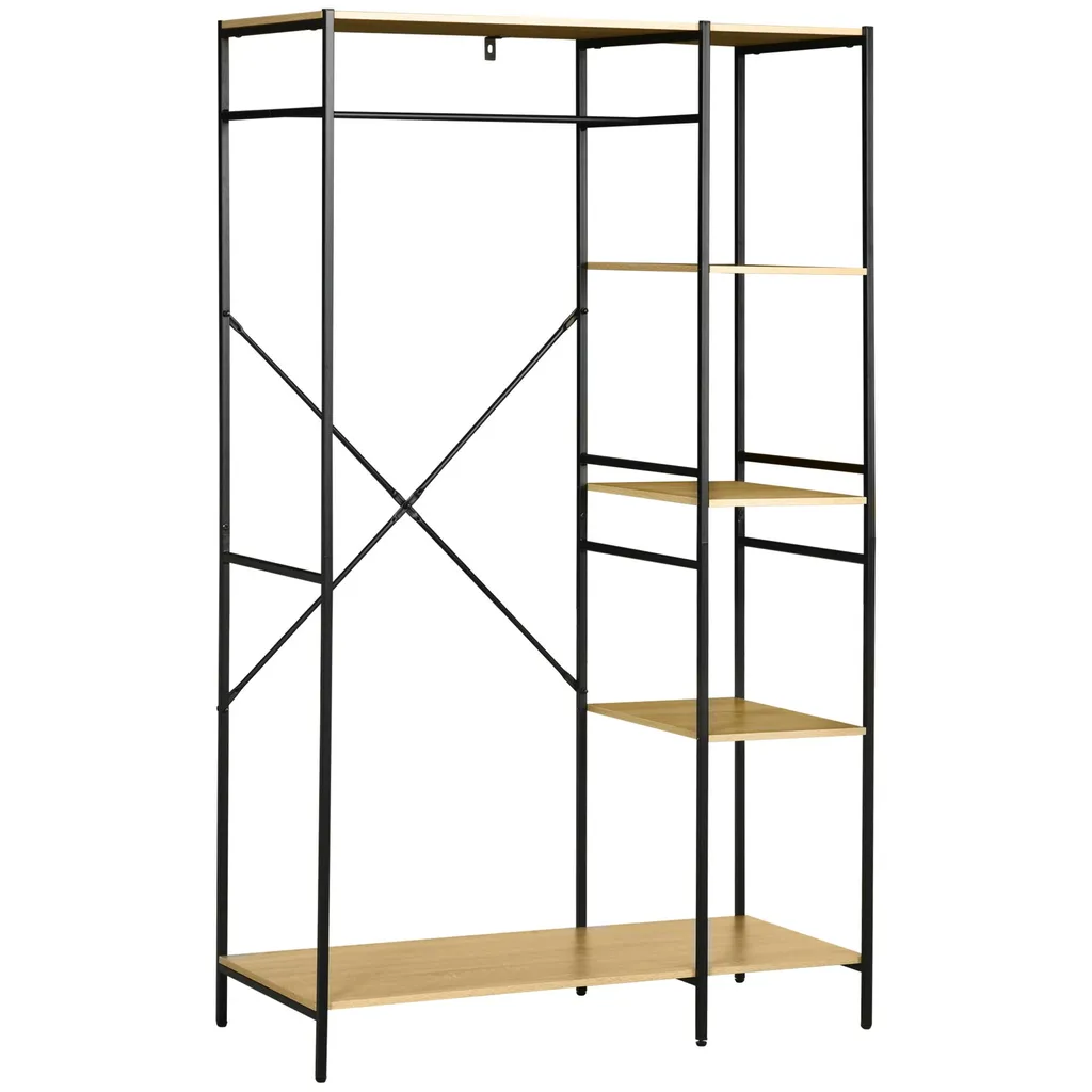 Penderie ouverte style industriel métal noir 100L x 46L x 170,5H cm