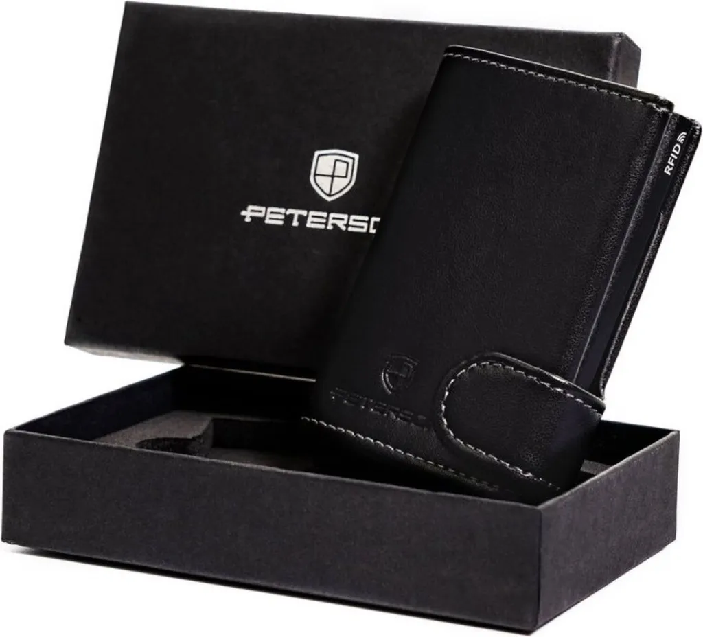 Porte-monnaie compact cuir noir Peterson idéal pour voyager léger et chic