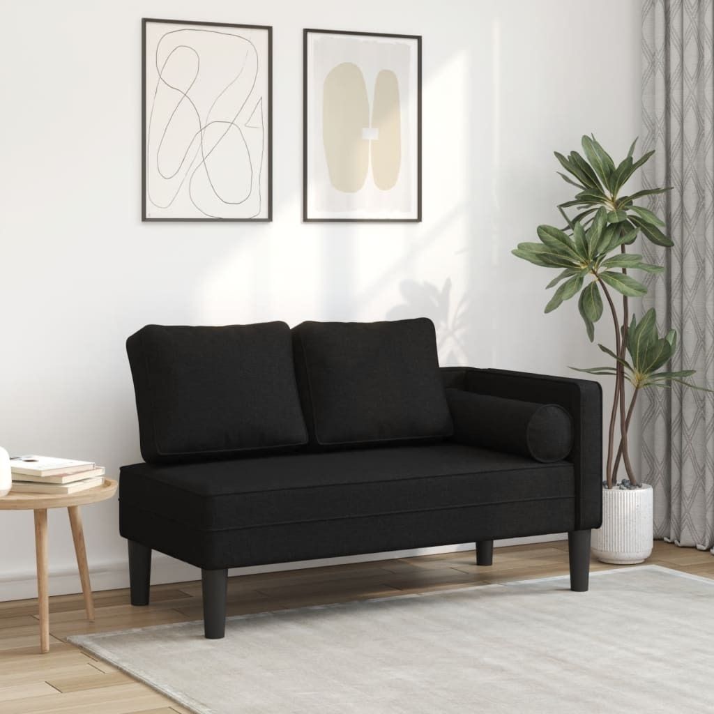 (Robust Möbel)Chaiselongue mit Kissen Schwarz Stoff - 116,5x62x57,5cm Promotion560783 - Recamieren