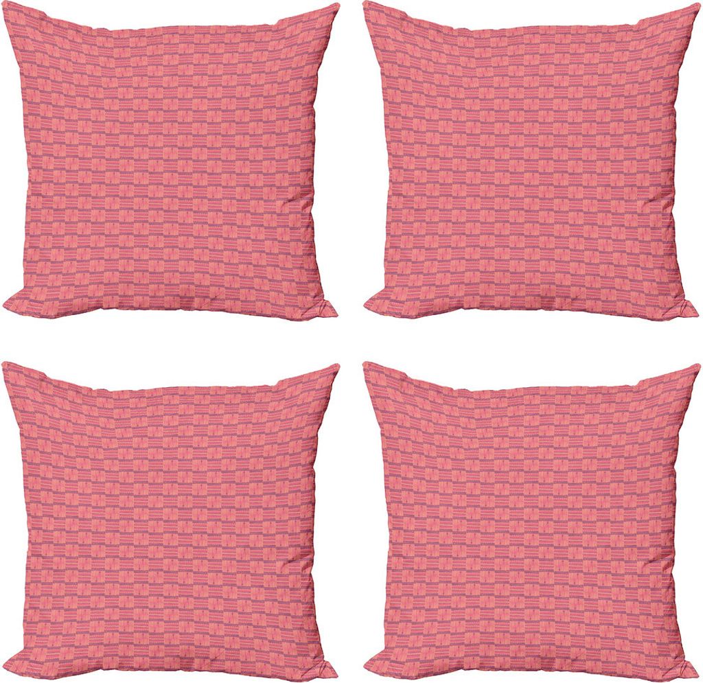 ABAKUHAUS Boho Kissenbezug Set (4 Stück), Horizontal-vertikale Streifen, Moderner Doppelseitiger Digitaldruck, 45 cm x 45 cm, Coral Pale Aubergine