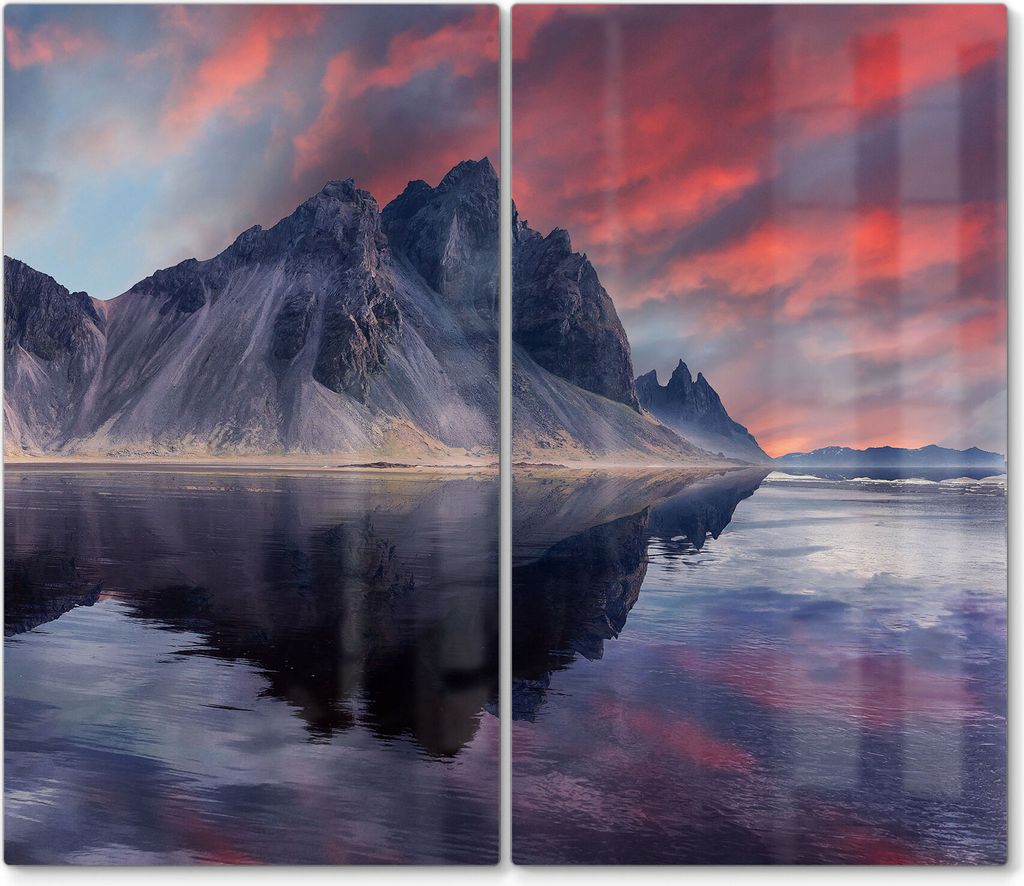 DEQORI Herdabdeckplatte Glas 2-tlg 'Dramatisches Vestrahorn' Herd Abdeckung Küche