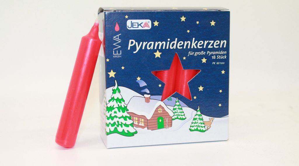 Pyramidenkerzen Packung 18 Stück Ø 17 mm / Höhe 105 mm, Pyramidenkerzen:rot
