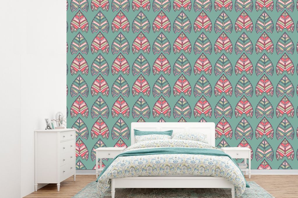MuchoWow Fototapete für Wohnzimmer oder Schlafzimmer Wandtapete Vinyl Motivtapete Muster - Tribal - Retro - 415x300 cm - Küche