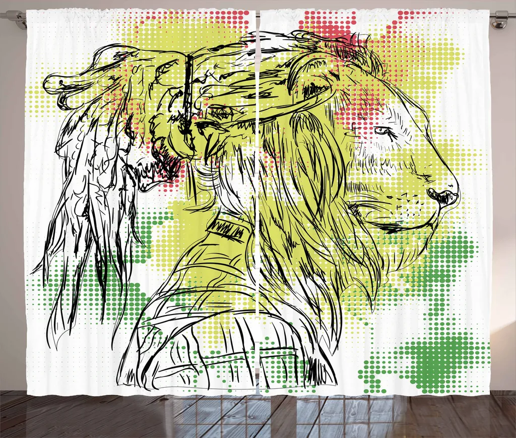 Rideau de Décoration Rasta pour Grand Salon, Modèle Lion Head 280x225cm