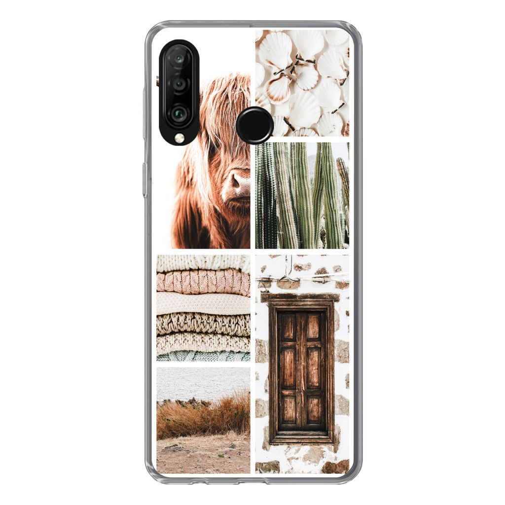 MuchoWow Handyhülle Schutzhülle Hülle für Huawei P30 Lite Schottischer Highlander - Collage - Kaktus Silikon Softcase Handy Hülle - Handyhülle