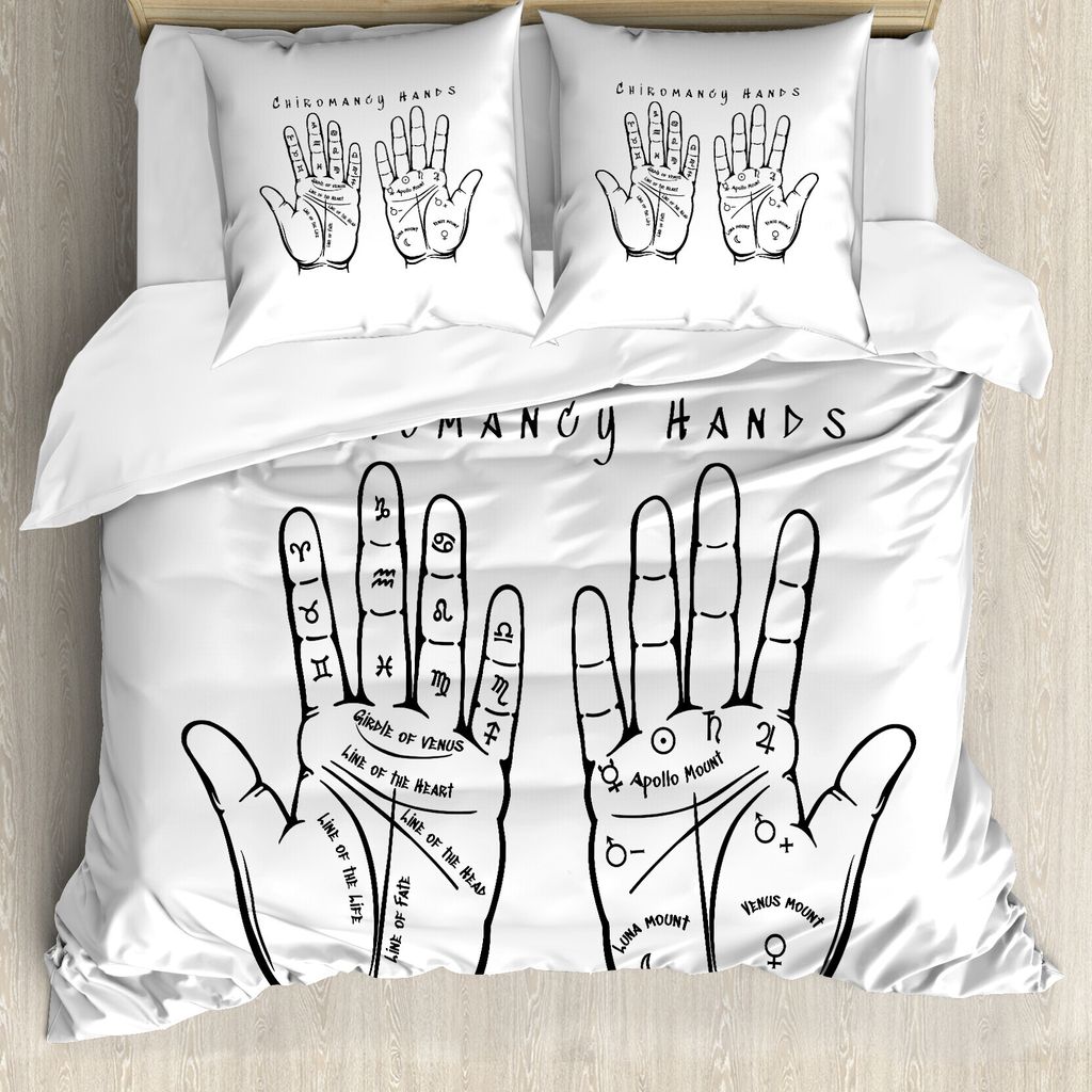 ABAKUHAUS Handlesekunst Bettbezug Set für Einzelbetten, Kosmische Zeichen auf Palms, Milbensicher Allergiker geeignet mit Kissenbezug, 155 cm x 22...