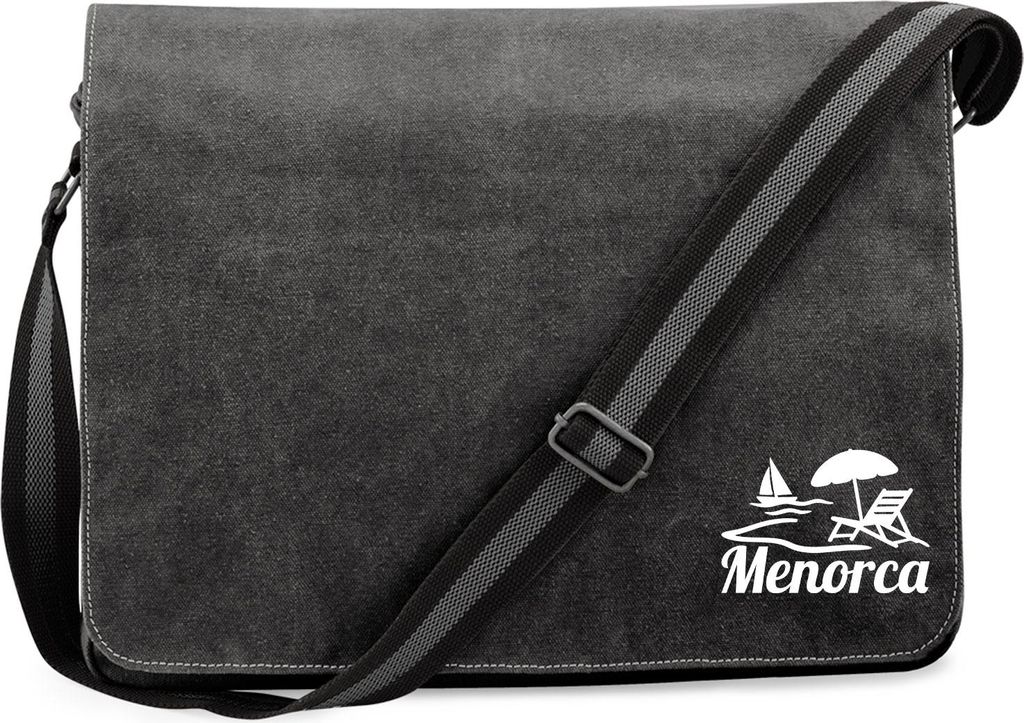 Huuraa Umhängetasche Menorca Spanien 14 Liter Black Canvas Laptoptasche Geschenkidee