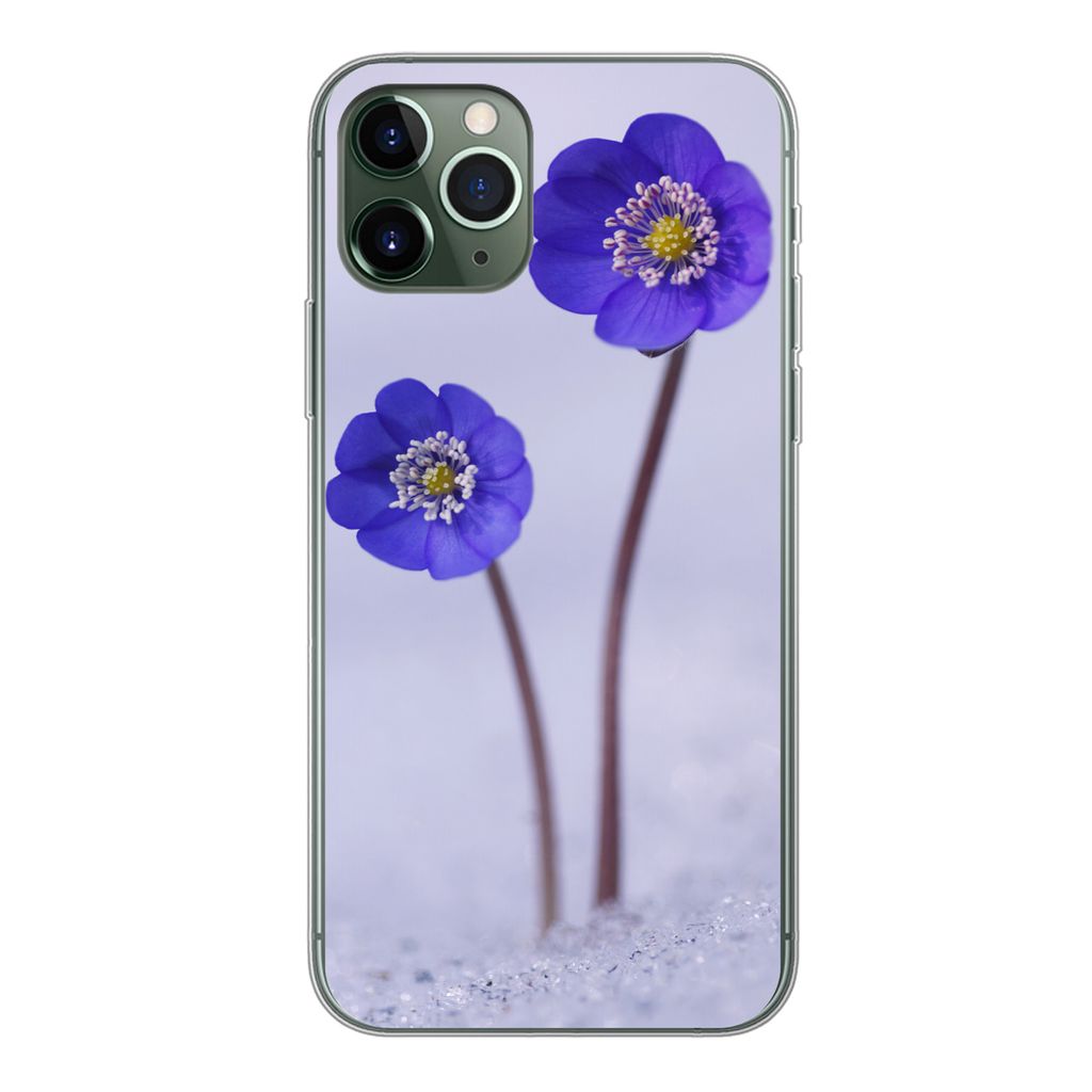 MuchoWow Handyhülle Schutzhülle Hülle für iPhone 11 Pro Blumen - Schnee - Lila Silikon Softcase Handy Hülle - Handy