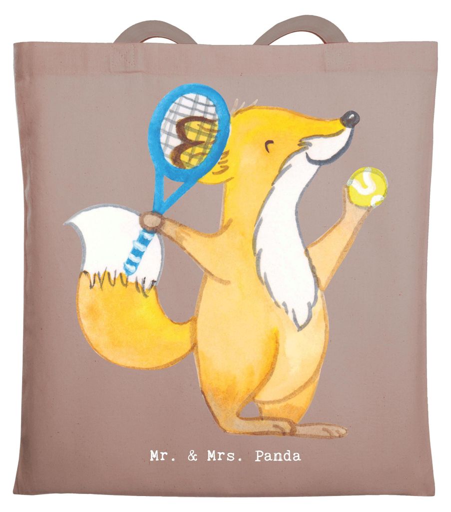 Mr. & Mrs. Panda Baumwolltasche Fuchs Tennis spielen - Braun Pastell - Geschenk, Tasche, Tennisverein, Tragetasche, Ballsportart, Beutel, Turnier, ...