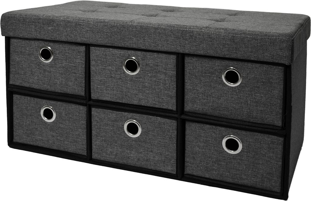 Faltbare Sitzbank 76x38x38cm mit 6 Schubladen Truhe Polsterbank Ottomane Grau