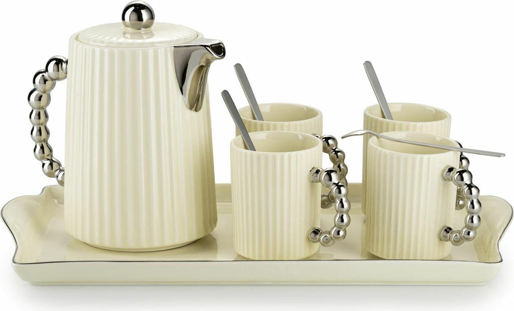 HowHomely Kaffeegeschirr Luca Silver - Elegante Porzellanserie für besondere Anlässe Creme 6-teilig