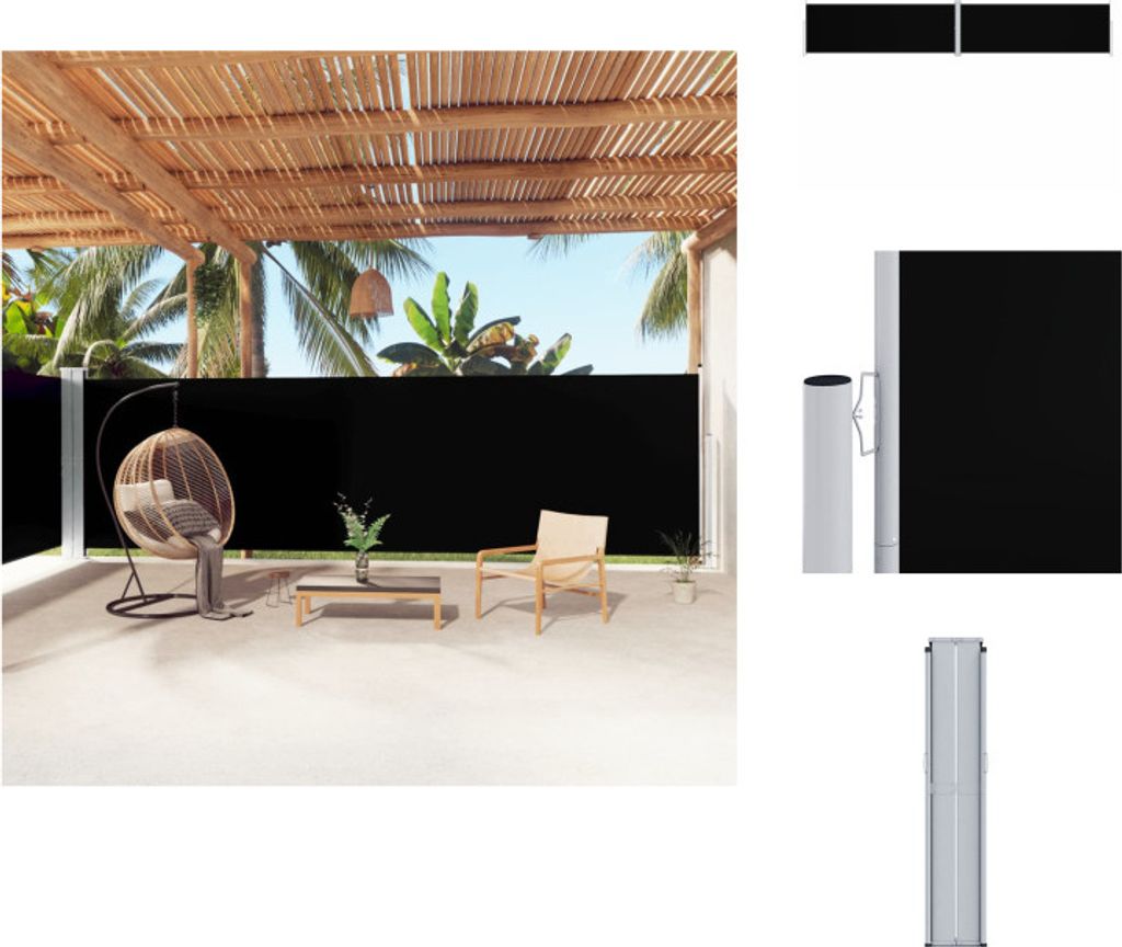 vidaXL Seitenmarkise Ausziehbar Schwarz 180x1000 cm - Sonnenschirme & Sonnenschutze
