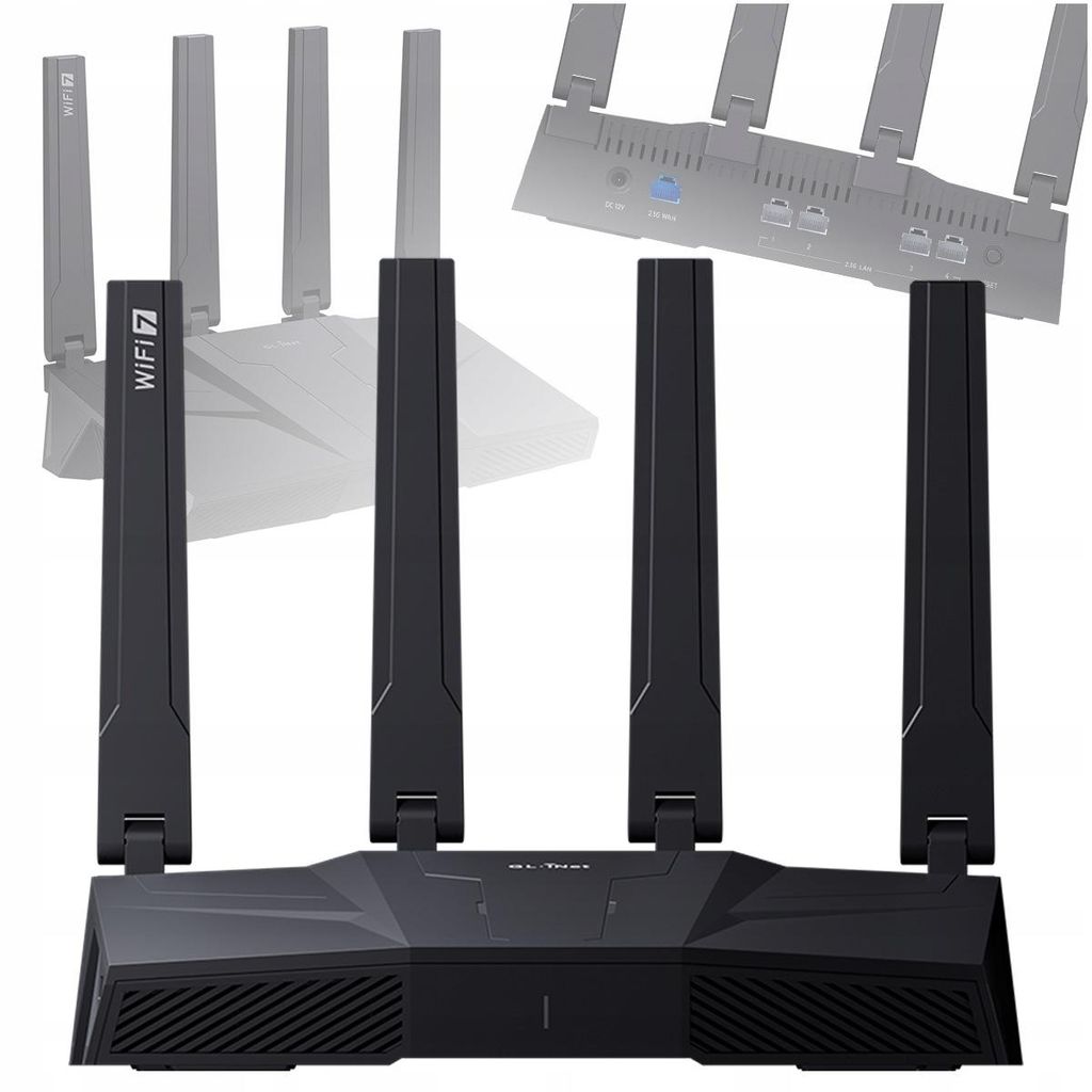 Router WiFi 7 GL.iNet Flint 3, model GL-BE9300, třípásmový, Obrázek produktu 