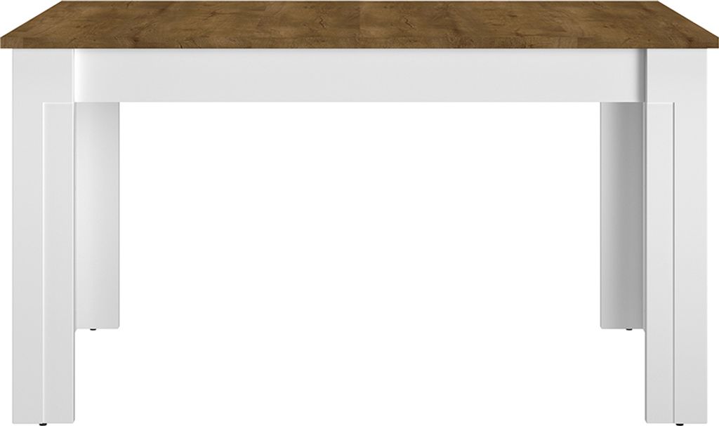Esszimmer Esstisch ausziehbar in weiß matt mit Lefkas Eiche Nb. LEESTON-131 im zeitlosen Landhaus Design, B/H/T: ca. 140/77/82 cm