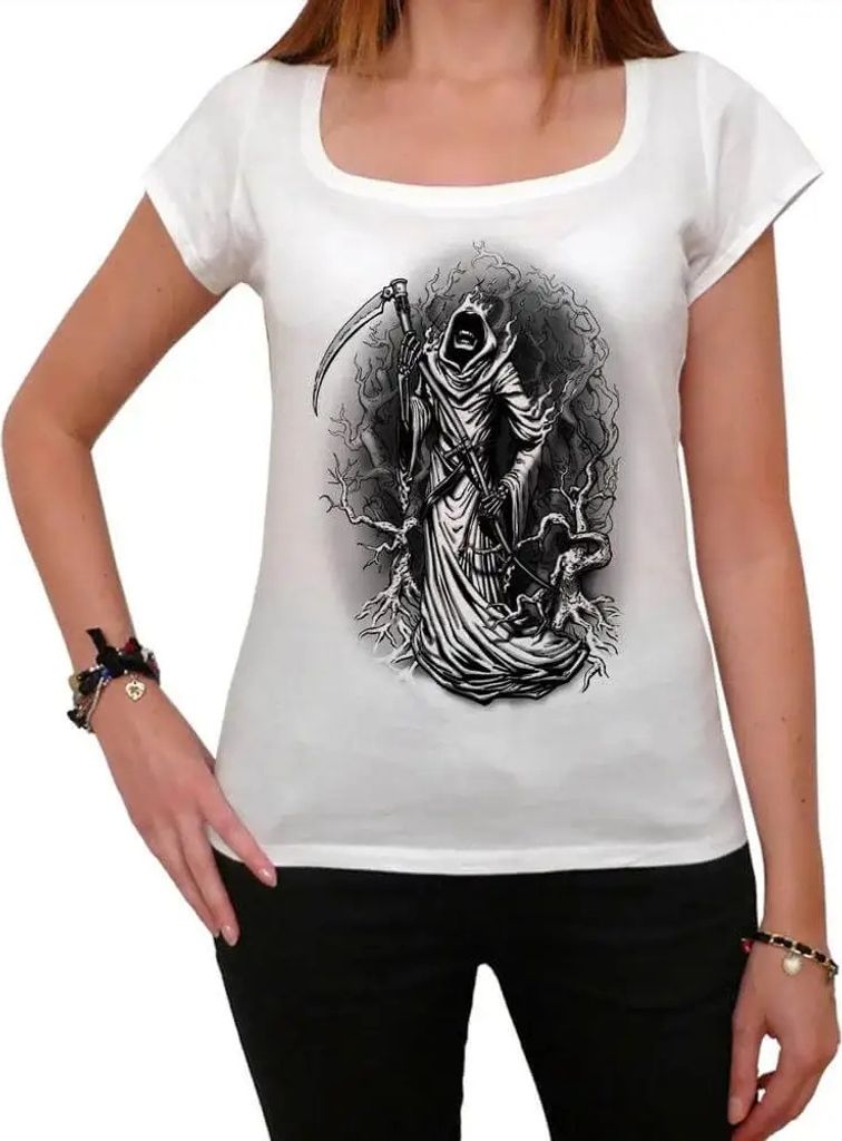 Damen Grafik T-Shirt Tribal Sensenmann Tattoo – Tribal Grim Reaper Tattoo – Öko-Verantwortlich Vintage Jahrgang Kurzarm Lustige Druck Geburtstag
