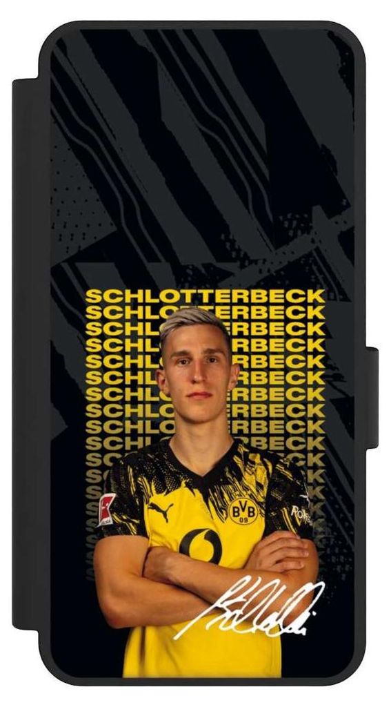 NIVOCASE Klapphülle für Samsung Galaxy S25 Edge Handyhülle aus Kunst Leder NIVOflip schwarz BVB Borussia Dortmund Nico Schlotterbeck