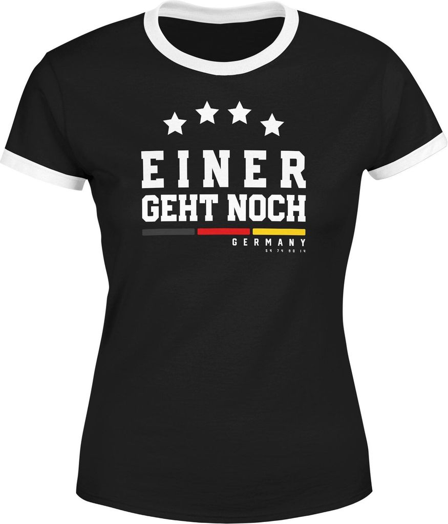 Damen Fan-Shirt Deutschland Einer geht geht noch vier Sterne Fußball WM 2018 Moonworks Moonworks schwarz-weiß L