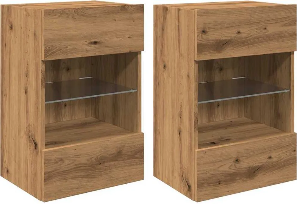 Pensili con luci LED per TV 2 unità Rovere artigianale