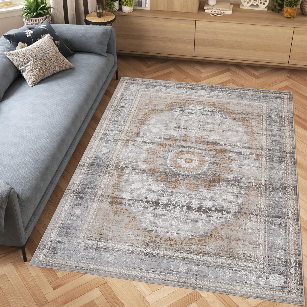 Tapiso Teppich HERA Modern Grau Beige Wohnzimmer Schlafzimmer 120 x 170 cm