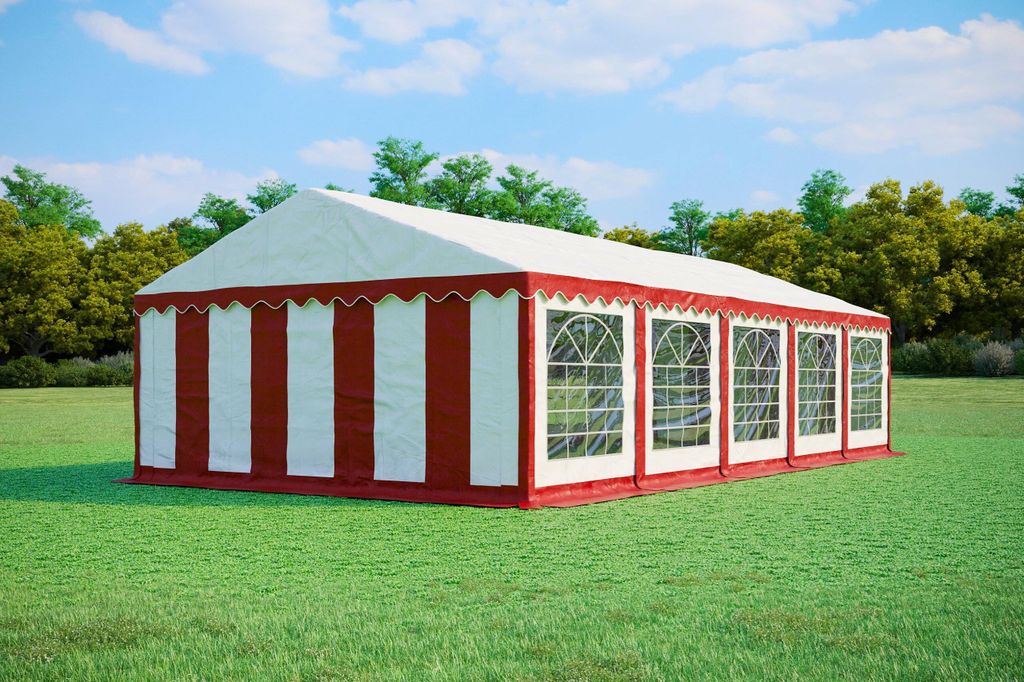 Partyzelt 5x10m - PVC PREMIUM Feuerfest - Rot und Weiß