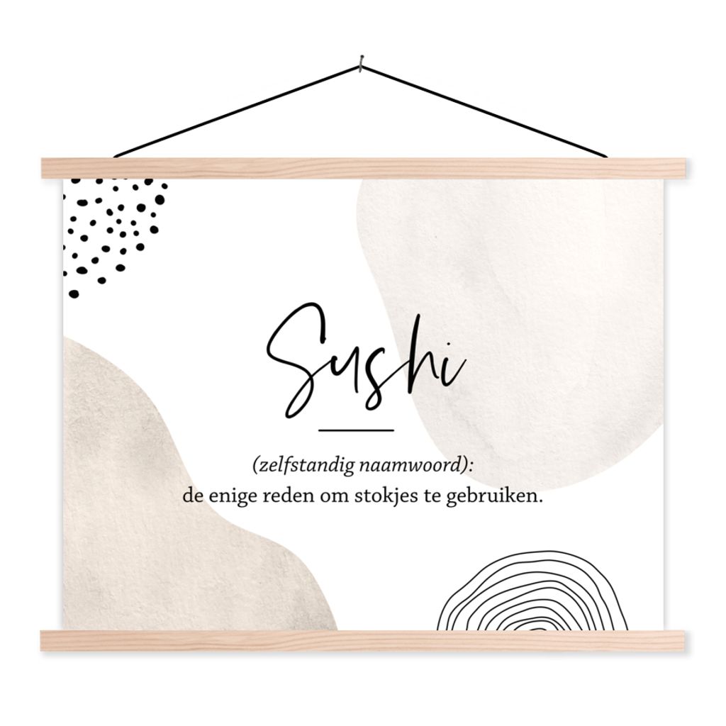 MuchoWow Textilposter Sprichwörter - Sushi - Sushi definition - Zitate - Wörterbuch 40x30 cm mit holzfarbenen Rahmen - Bilder