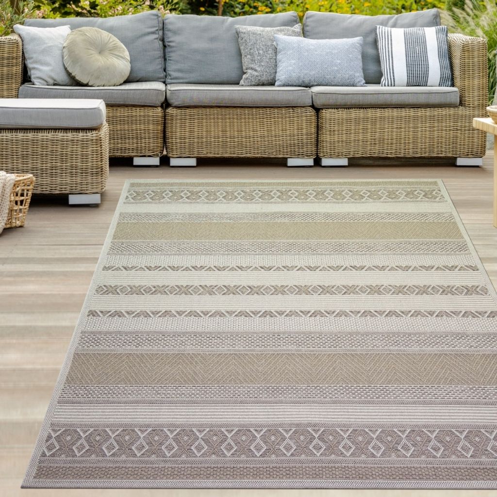 In- & Outdoor Teppich Sisal gestreift in beige braun Größe - 140 x 200 cm