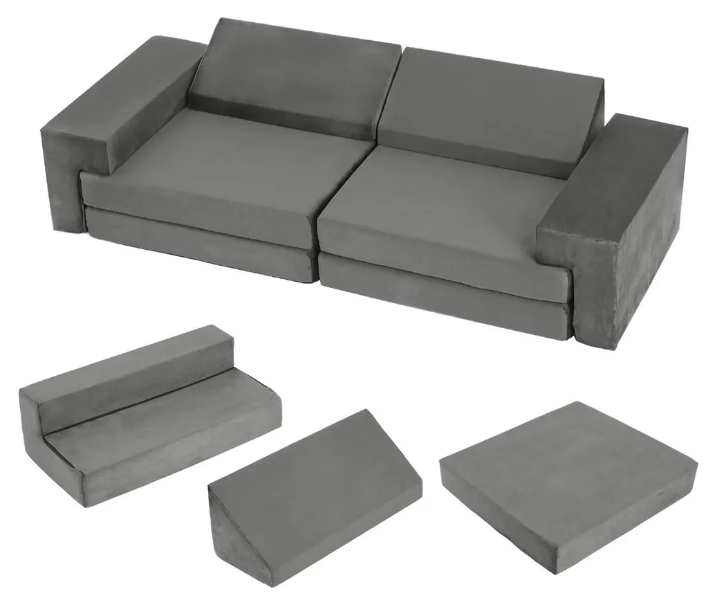 Canapé enfant 8 pièces : finissez-en avec le désordre, jeu en mousse gris