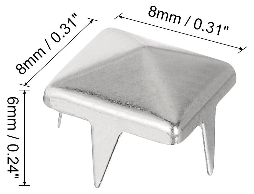 80 Stš¹ck Quadratische Pyramiden-Nieten, 8mm Vier-Klauen-Stollen-Spikes, Kupfer Punk Rock Nagelkopf-Spots fš¹r Kleidung Tasche Leder Schuhe (Si...