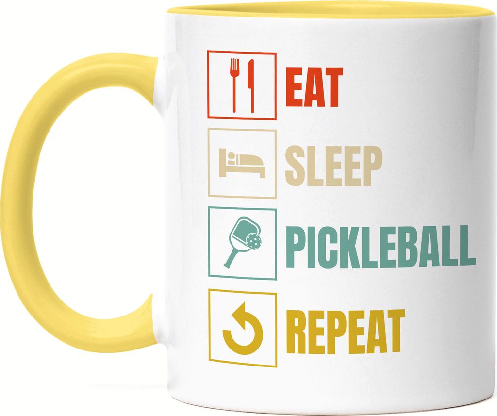 Eat Sleep Pickleball Repeat Tasse Gelb Sport Freizeit Pickle-Ball Design