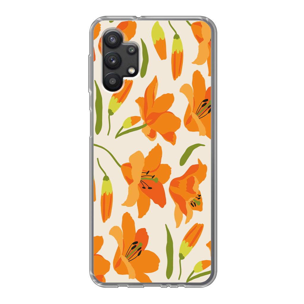 MuchoWow Handyhülle Schutzhülle Hülle für Samsung Galaxy A32 5G Blumen - Lilie - Muster Silikon Softcase Handy Hülle - Softcase