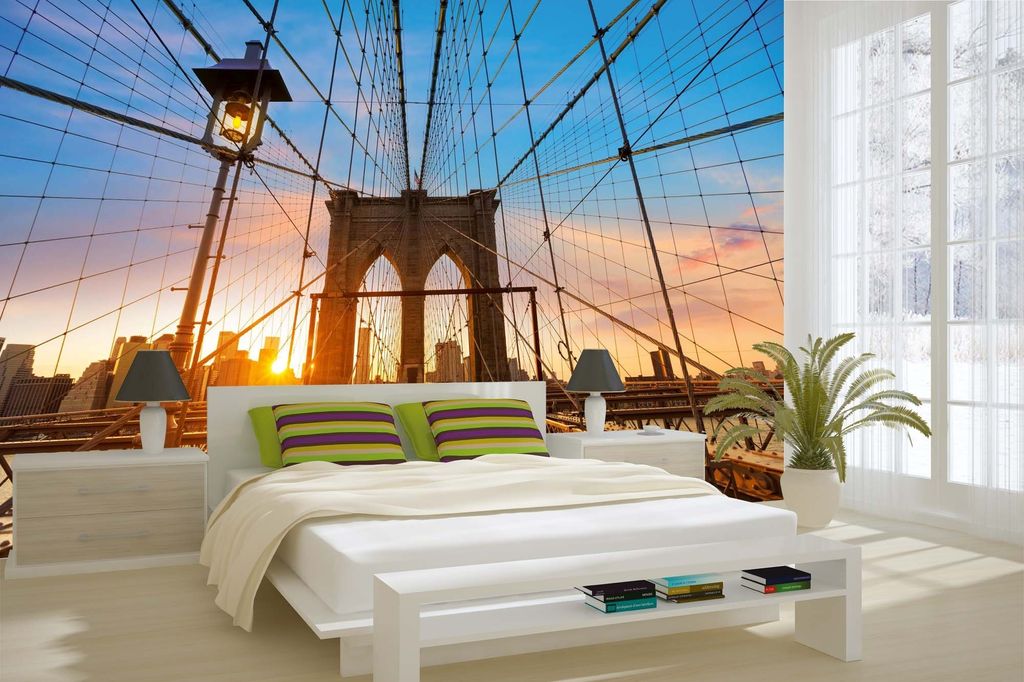 Vlies Fototapete BROOKLYN BRIDGE BEI SONNENUNTERGANG 375 x 250 cm (inkl. Kleister) - Vlies Tapete, Wandtapete, Wandbilder - Tapete für Wohnzimmer ...