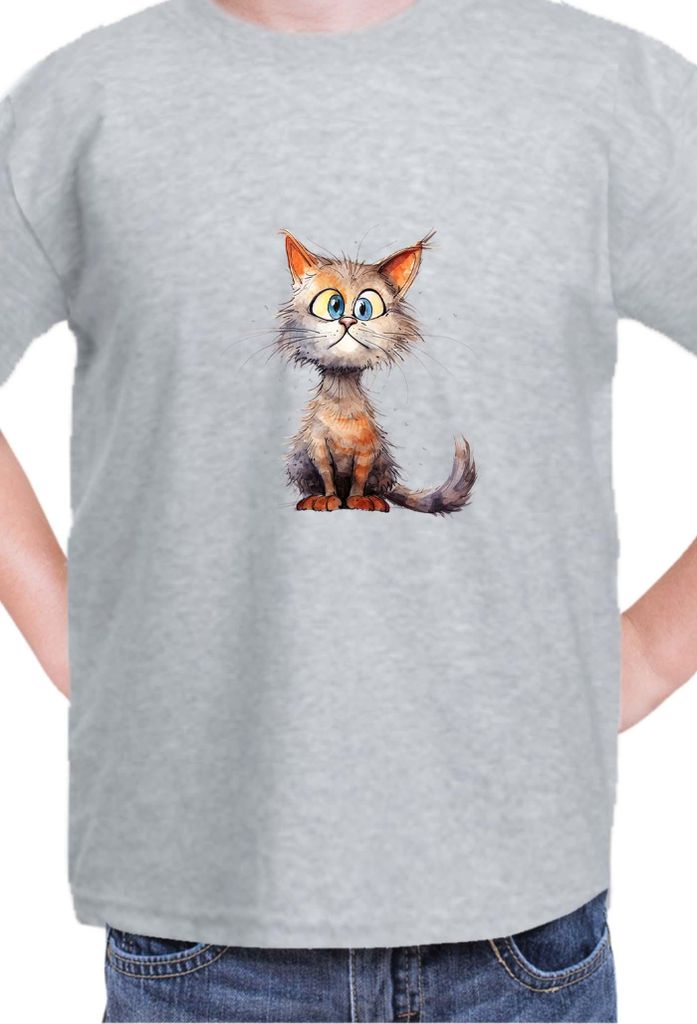Kinder T-Shirt Funny Cats Breeds Munchkin Cat 025, 12-13 Jahr - 152 / Grau
