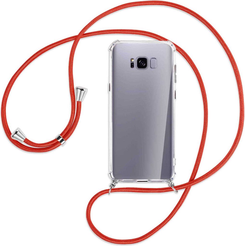 Handykette Backcover-Schutzhülle mit Band (Metall silberfarben) für Samsung Galaxy S8 Plus - rot