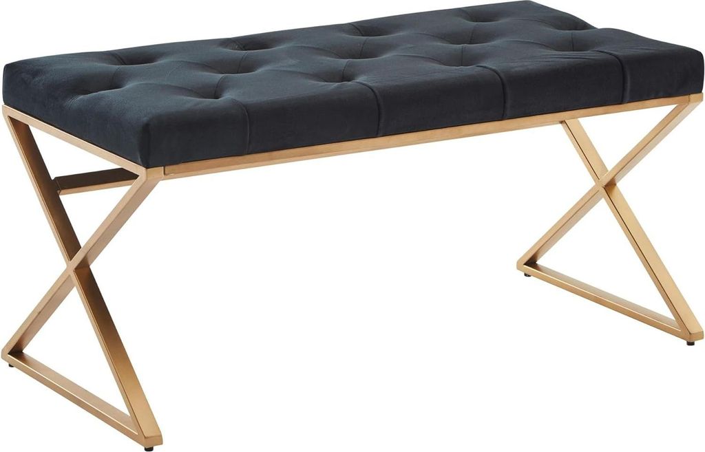 Bank - Gepolsterte Flurbank mit Metallrahmen - Chesterfield Design Bettbank für Schlafzimmer - Moderne Flur-/Garderobenbank - Samtbank Schwarz - 9...