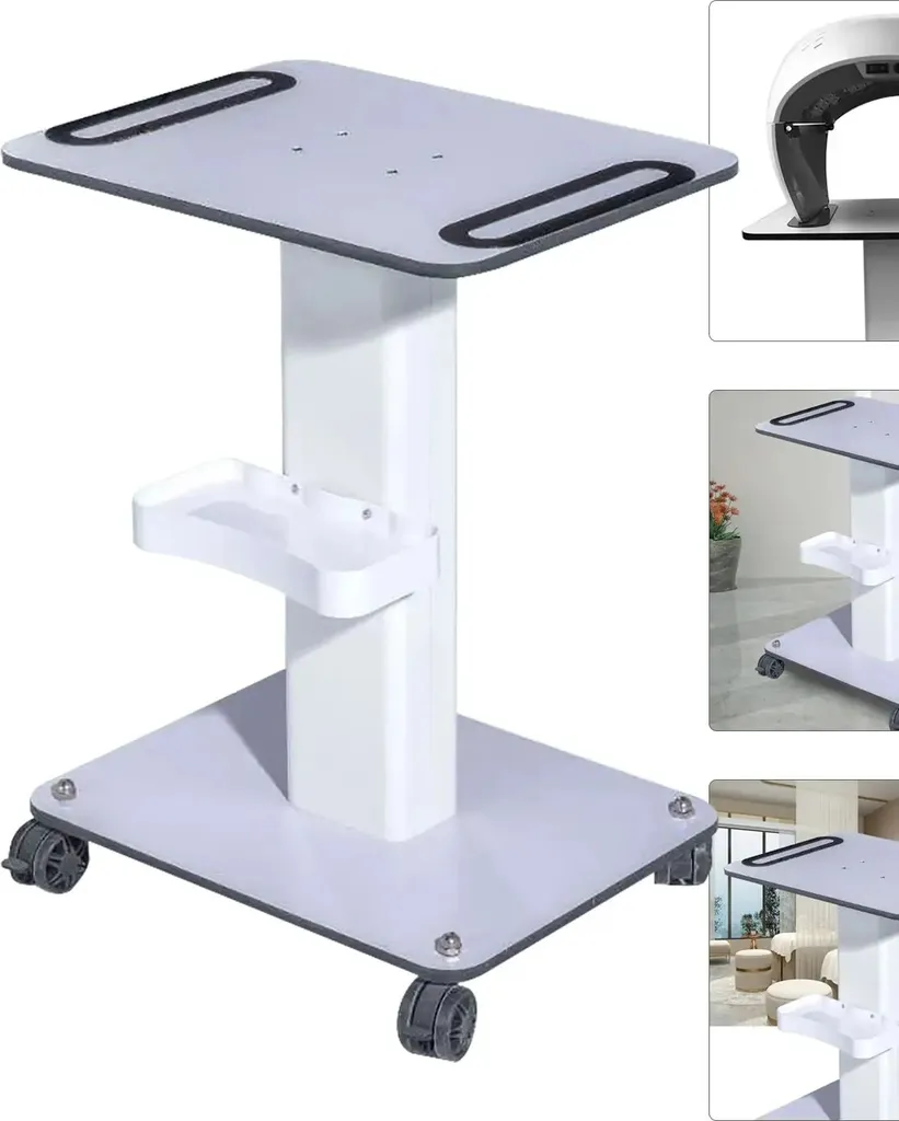 Carrello per strumenti di bellezza, ampio piano d'appoggio, elevata capacità di carico, bianco