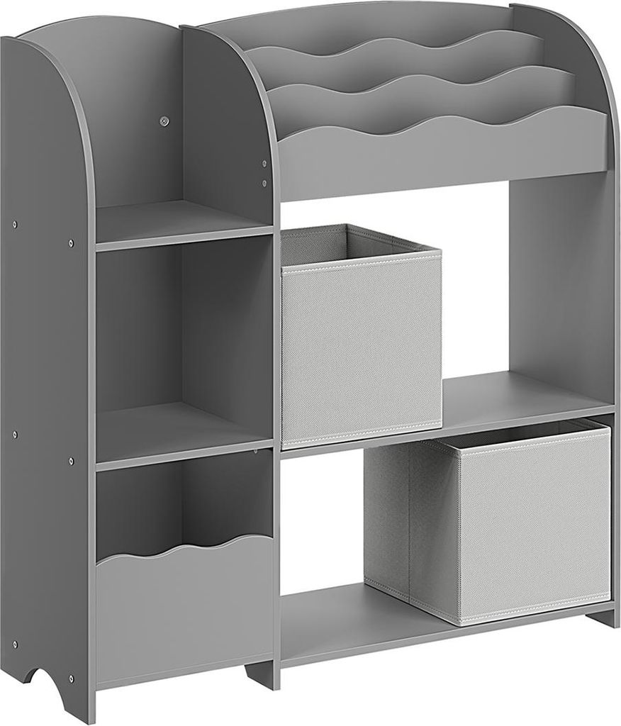 Kinderregal mit 2 Boxen für Spielzeug und Bücher, taubengrau