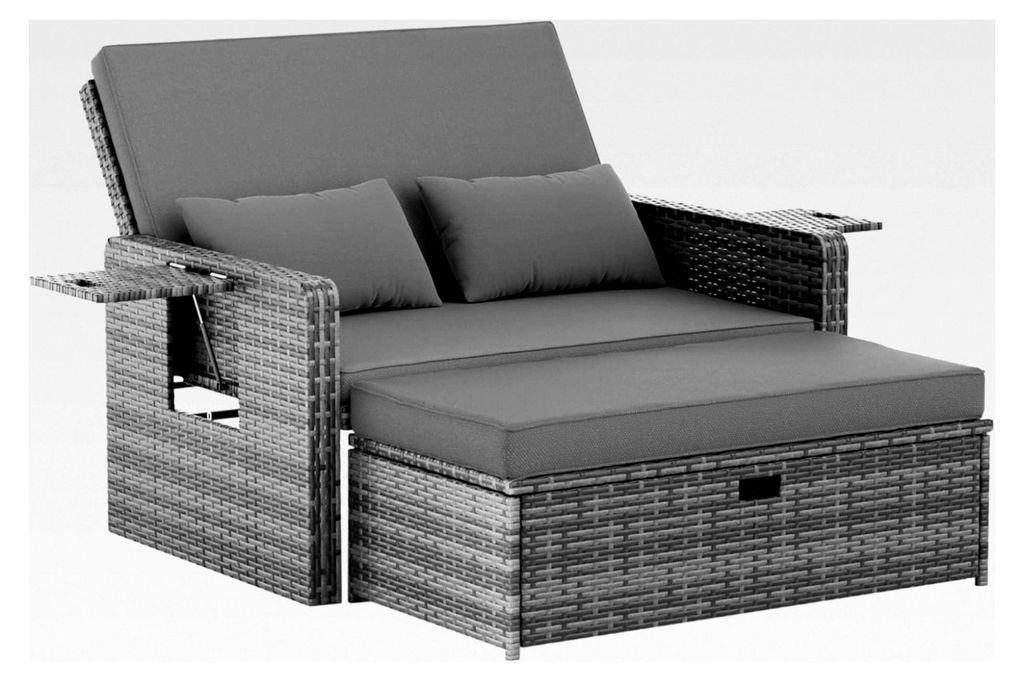 Rattan Gartenlounge Set, 2-Sitzer Gartensofa mit verstellbarer Rückenlehne und Stauraum, wetterfestes Lounge Möbel für Balkon und Terrasse, mit ...