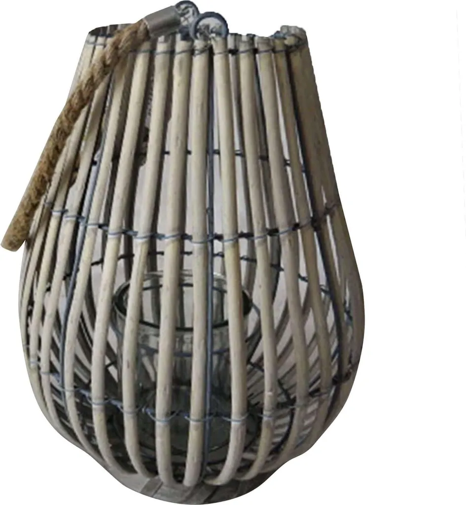 Lanterna Design Milani Home Grigio Vimini e Vetro | Outdoor & Indoor