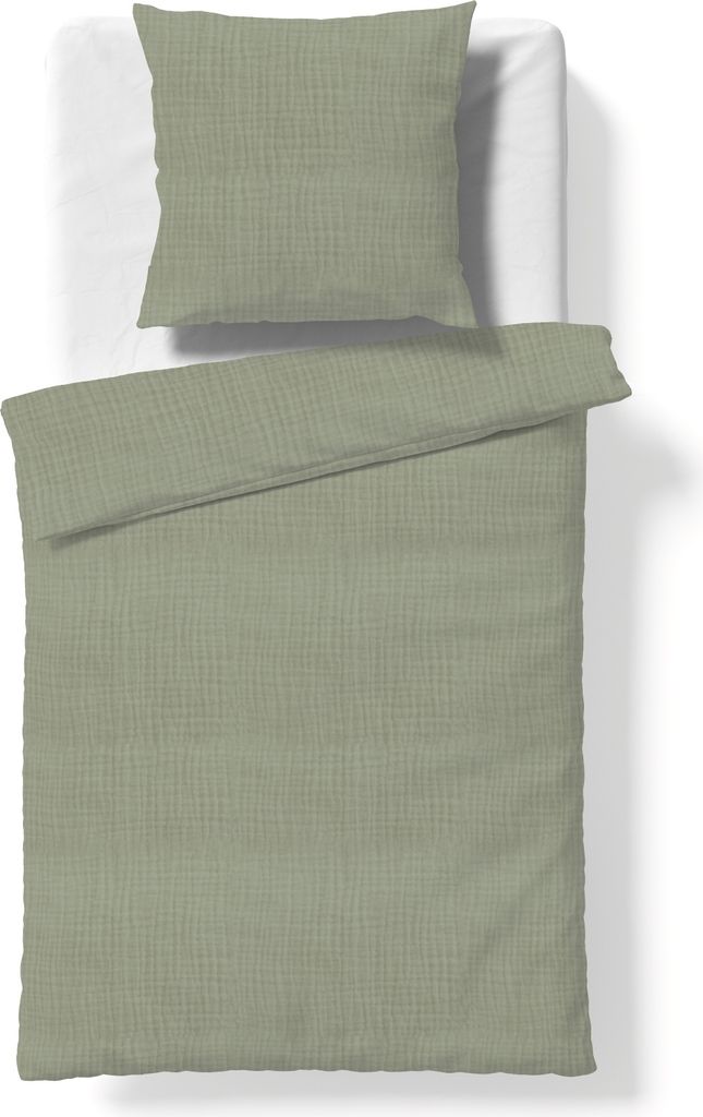 Fleuresse Musselin Bettwäsche 135x200 Faro oliv grün uni 614446-7069