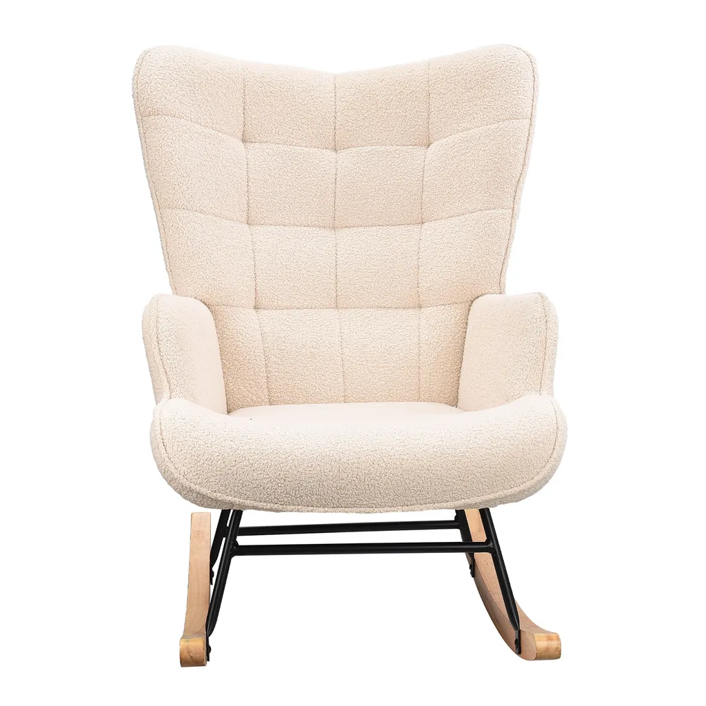 Sedia a Dondolo Imbottita Beige 75x68x92 cm | Poltrona Relax Ergonomica