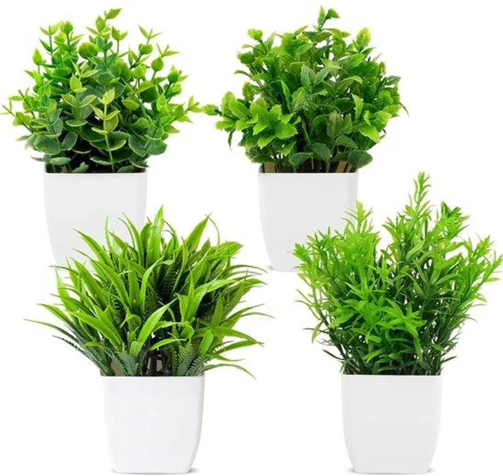 Plantes artificielles pour bureau et étagère - Lot de 4 fleurs déco plastiques