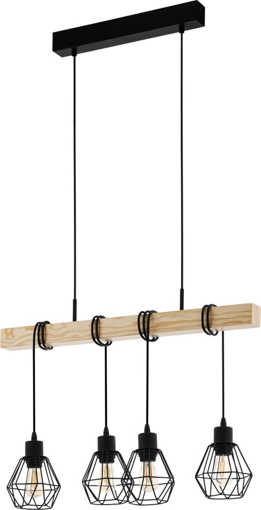 TOWNSHEND 5 Hängeleuchte Hängelampe Pendellampe Pendelleuchte - L70 x B20 x H110 cm - schwarz, braun - 4X60W exkl. - IP20