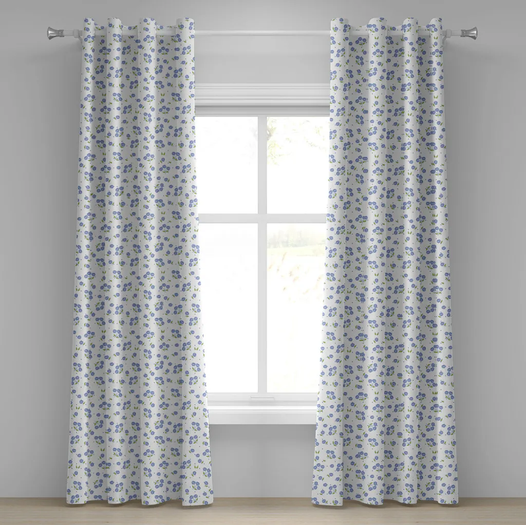 ABAKUHAUS Tenda con occhielli floreale, bouquet di rose vintage, tema floreale primaverile, foglie verdi punteggiate, tende decorative a 2 pannelli, 280 cm x 225 cm, blu viola bianco verde